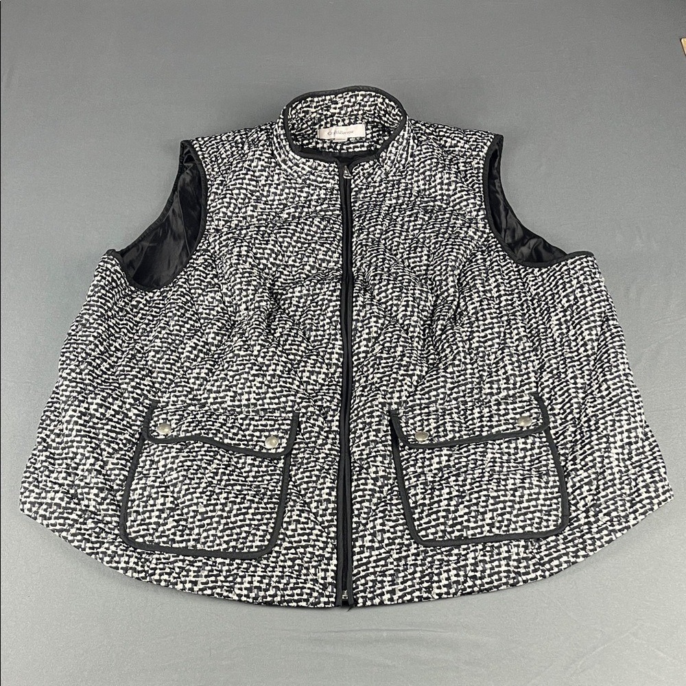 Croft & Barrow Quilted Vest Women 3X Black White Excellent Full Zip Pockets
